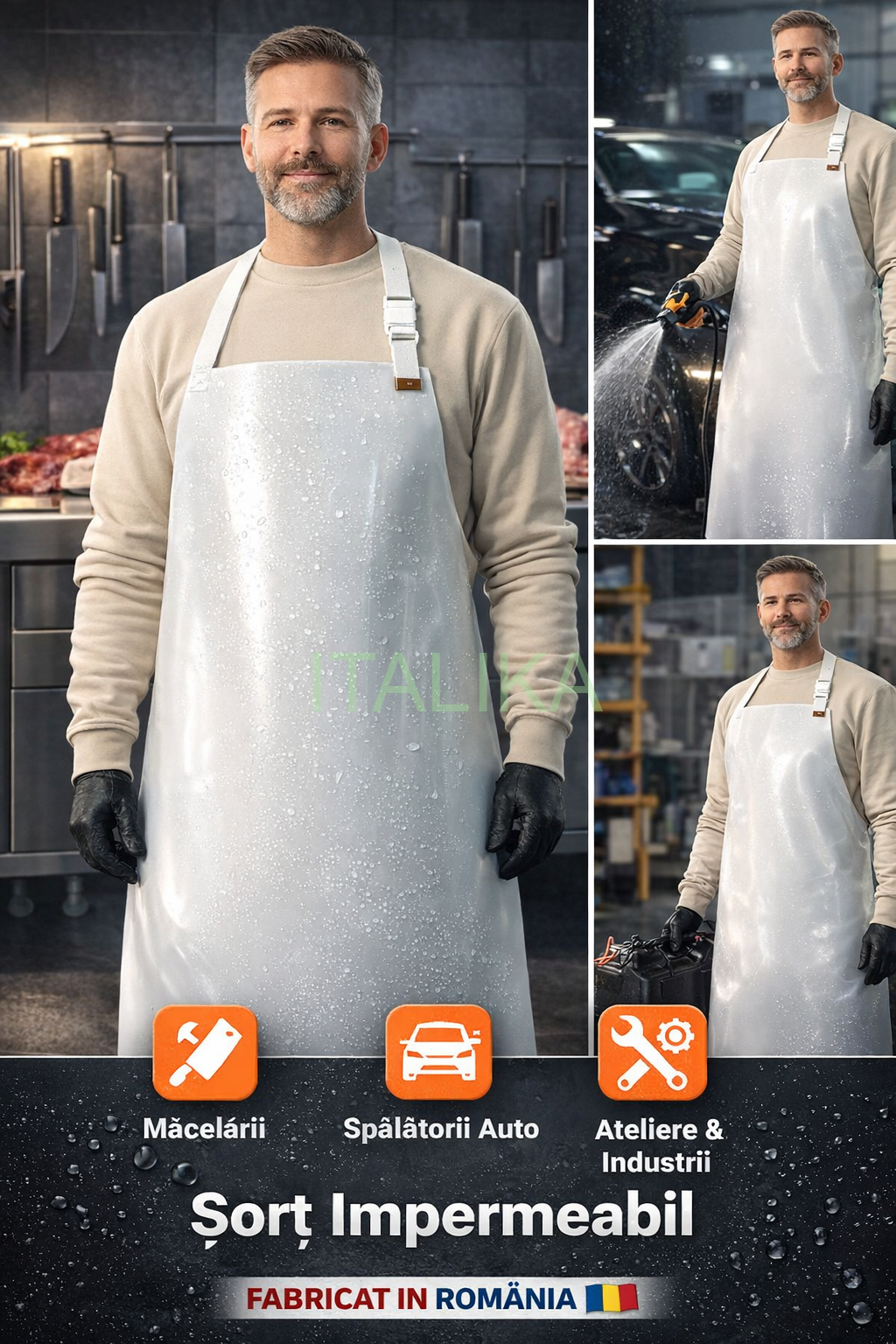 Sort Impermeabil pvc inchidere clipsuri marime universala spalatorii auto, horeca, macelarii