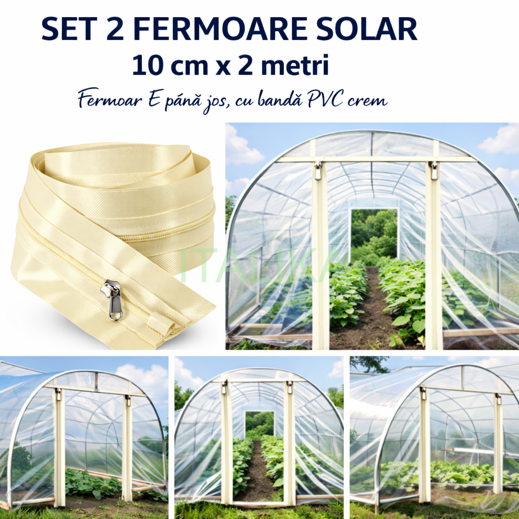 SET 2 Fermoare CREM CU LIPICI 10 cm x 2,0 metri cusute pe banda de intarire maro Cursor cu dublu tragator