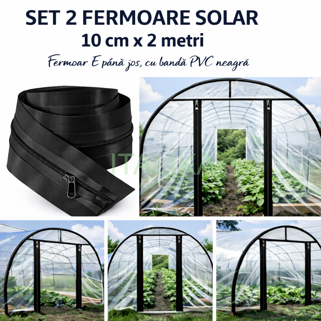 SET 2 Fermoare NEGRE CU LIPICI 10 cm x 2,0 metri cusute pe banda de intarire maro Cursor cu dublu tragator