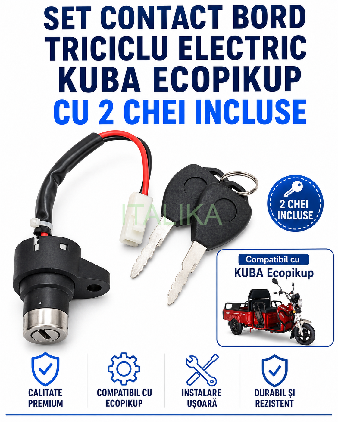 Set CONTACT de BORD cu 2 CHEI incluse COMPATIBIL TRICICLU ELECTRIC ECOPIKUP KUBA