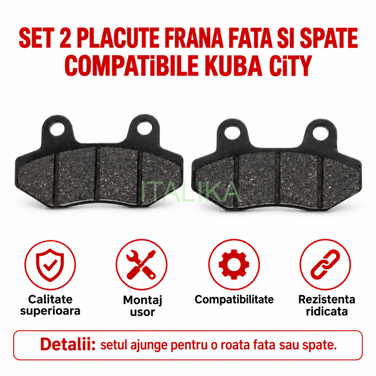 Set 2 Placute de FRANA FATA si SPATE COMPATIBILE MASINA ELECTRICA  KUBA CITY