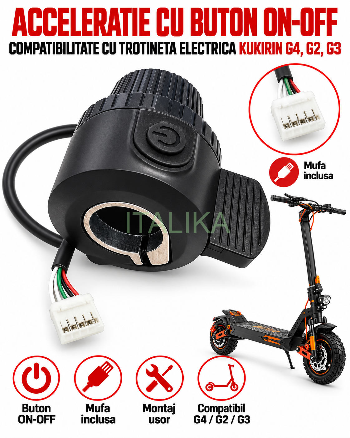 Acceleratie cu buton on-off compatibila trotineta electrica Kukirin G4, G2, G3